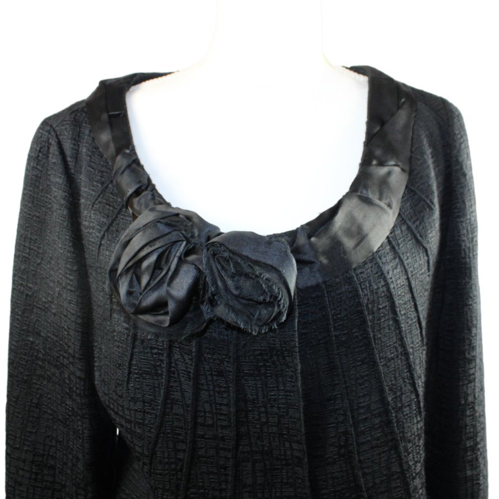 Elie Tahari Sabrina Rose Embellished Black Texture Suit Jacket, Size Large - Picture 12 of 14